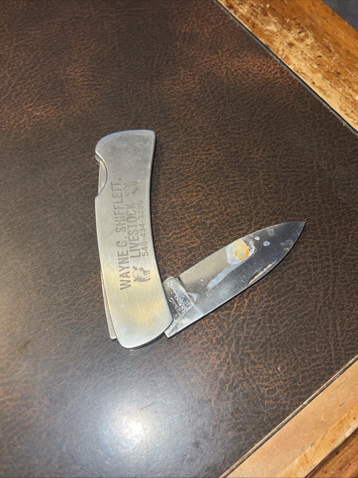 Vintage Northern Va Wayne Shuffler Livestock Advertising Pocket Knife Premium