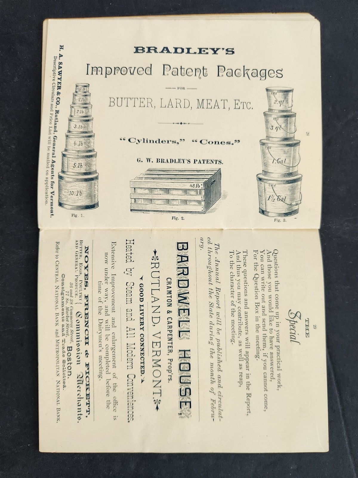 1890 antique VERMONT DAIRYMEN’S ASSOC w ADS PROGRAM EXHIBIT 29th annual meeting