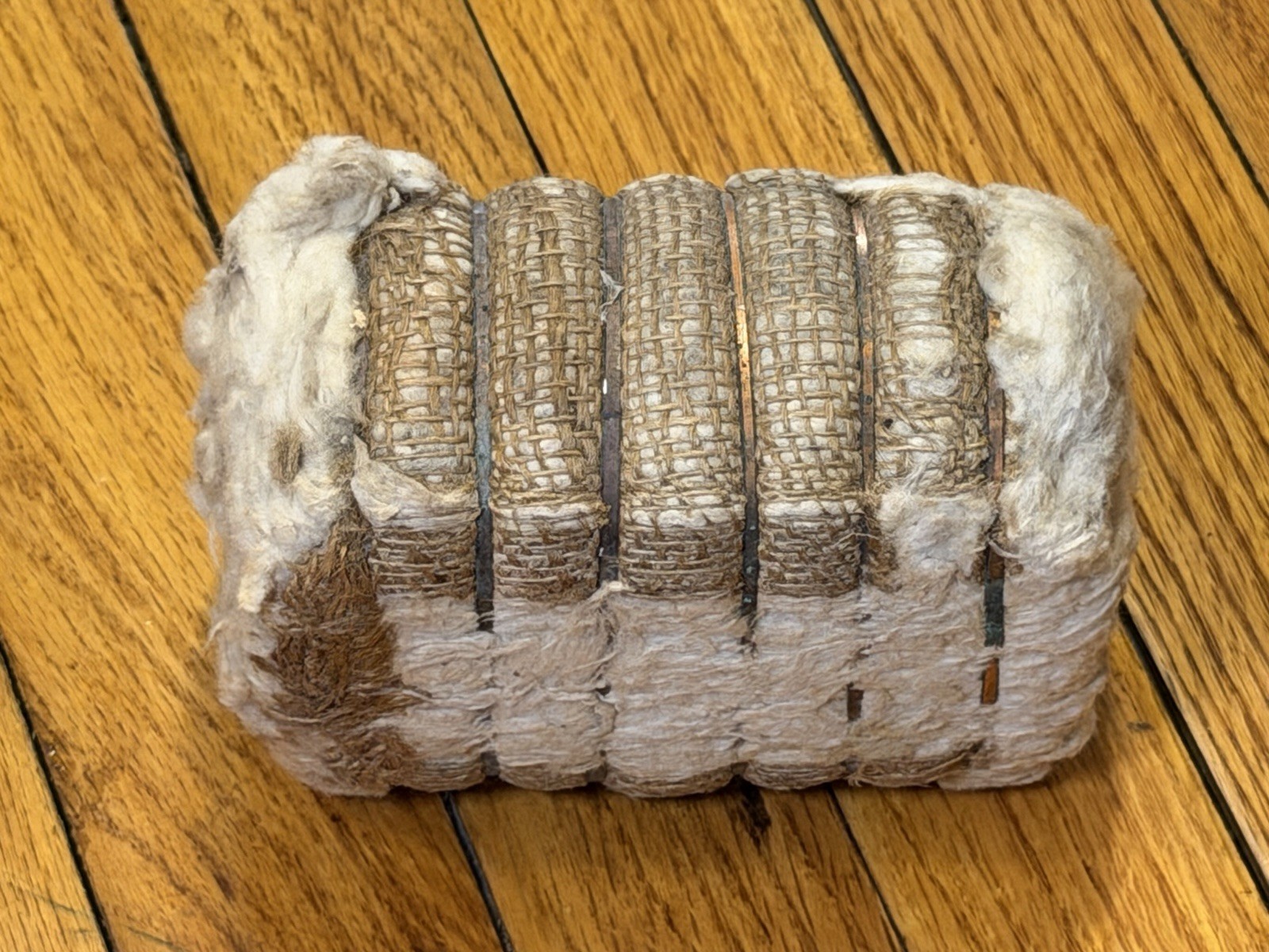 Vintage Miniature Texas Cotton Bale – 5.5″ Real Cotton & Burlap Display Replica