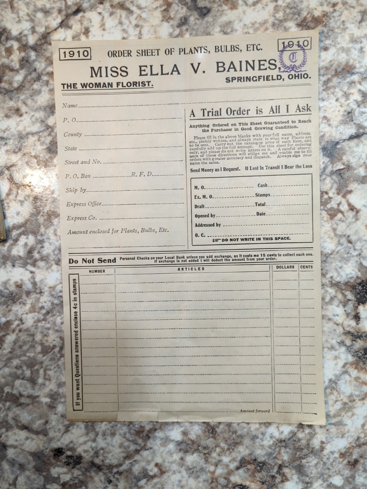 1910 The Woman Florist, Miss Ella V Baines Spring Illustrated Catalogue