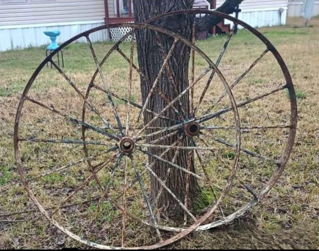 Antique 40in Solid Wrought Iron Wagon Wheels Perfectly Weathered