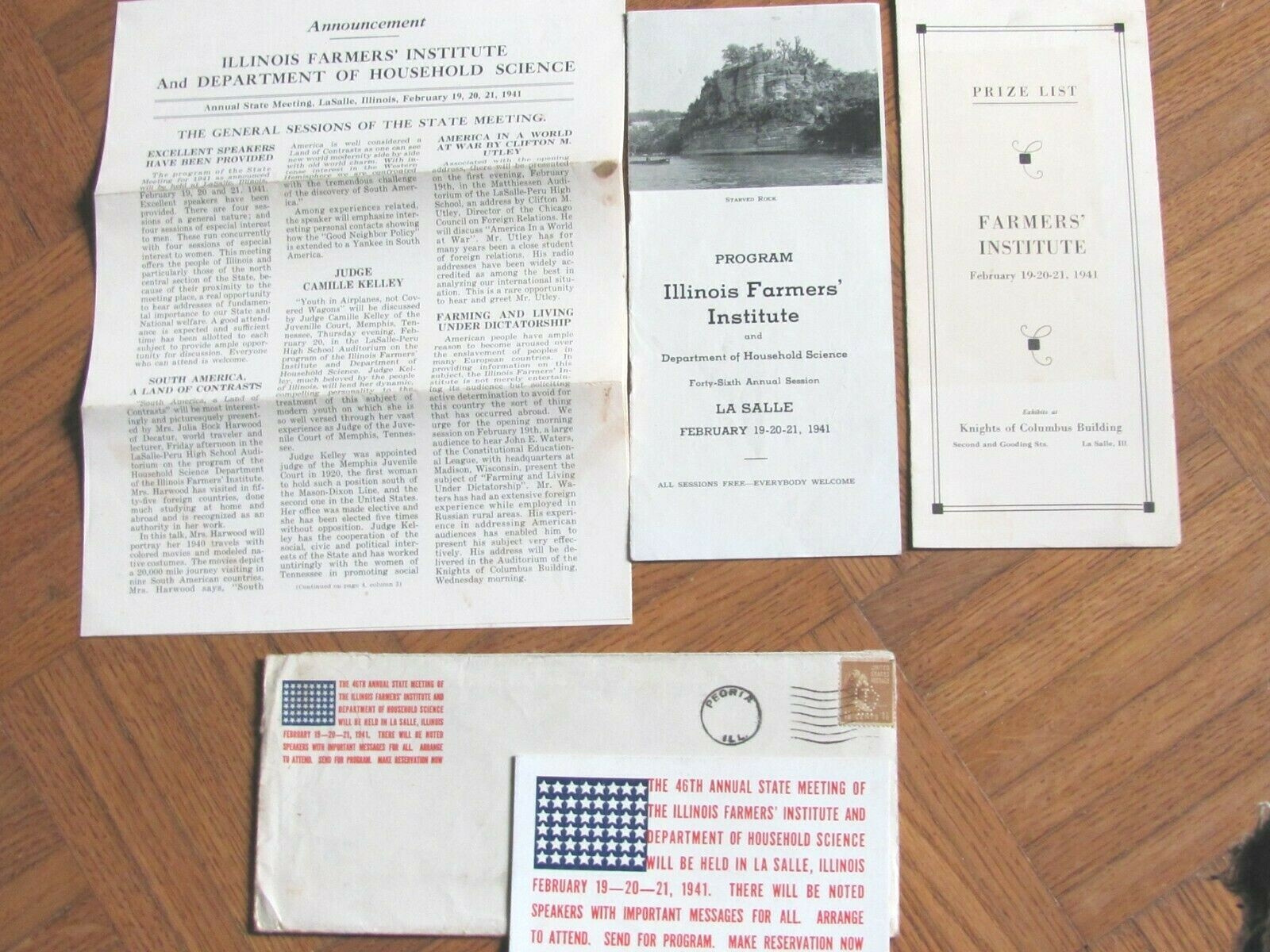 1941 ILLINOS FARMERS INSTITUTE CONVENTION LaSALLE BROCHURE , PROGRAM , CARD