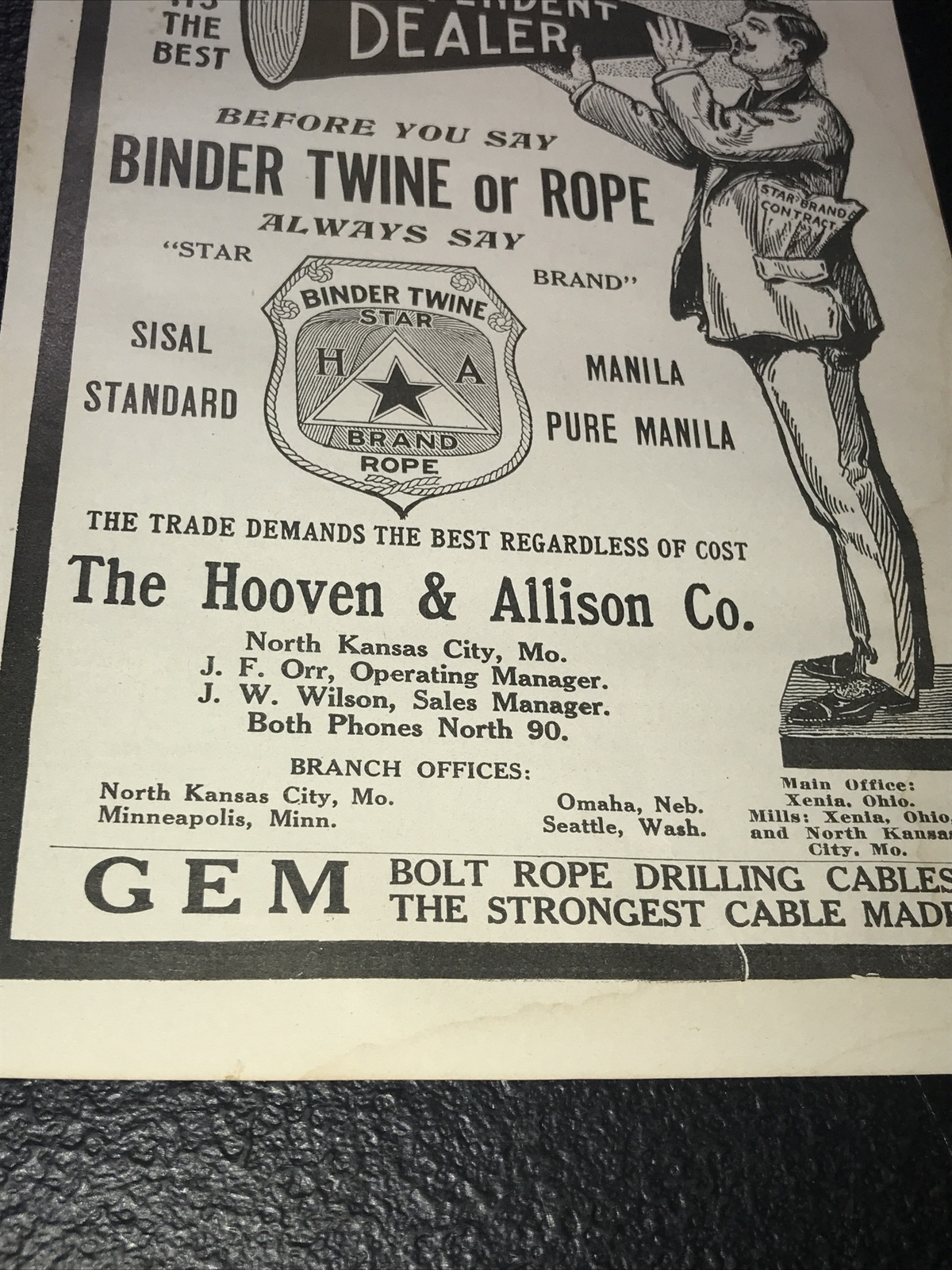 1916 Star Binder Twine & Rope Farm Advertising – Kansas City – Missouri