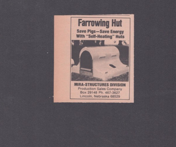 1974 Print Ad Mira-Structures Lincoln Nebraska Farrowing Hut Save Pigs