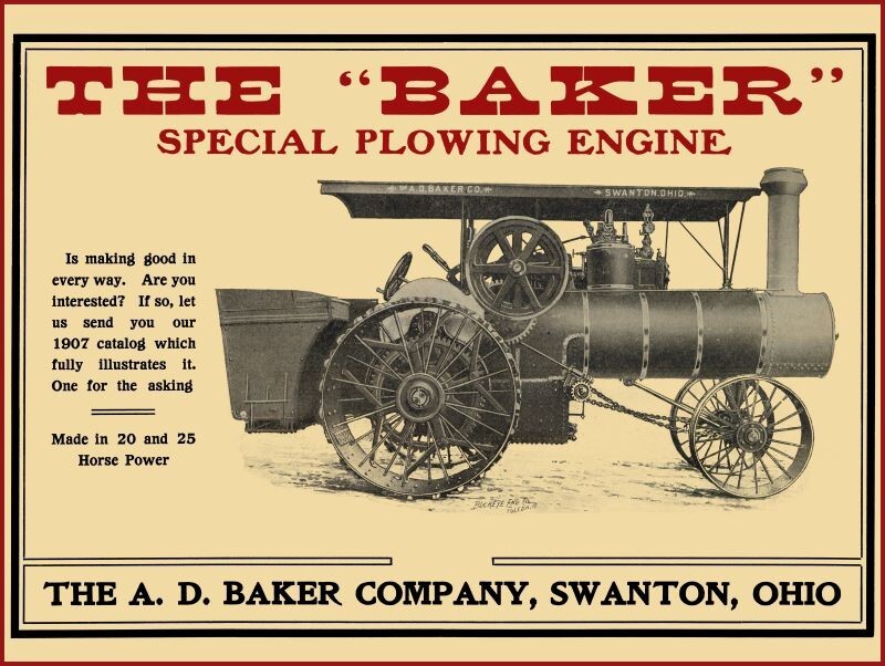 1907 A.D. Baker Special Plowing Engine NEW Sign 24×30″ USA Steel XL Size