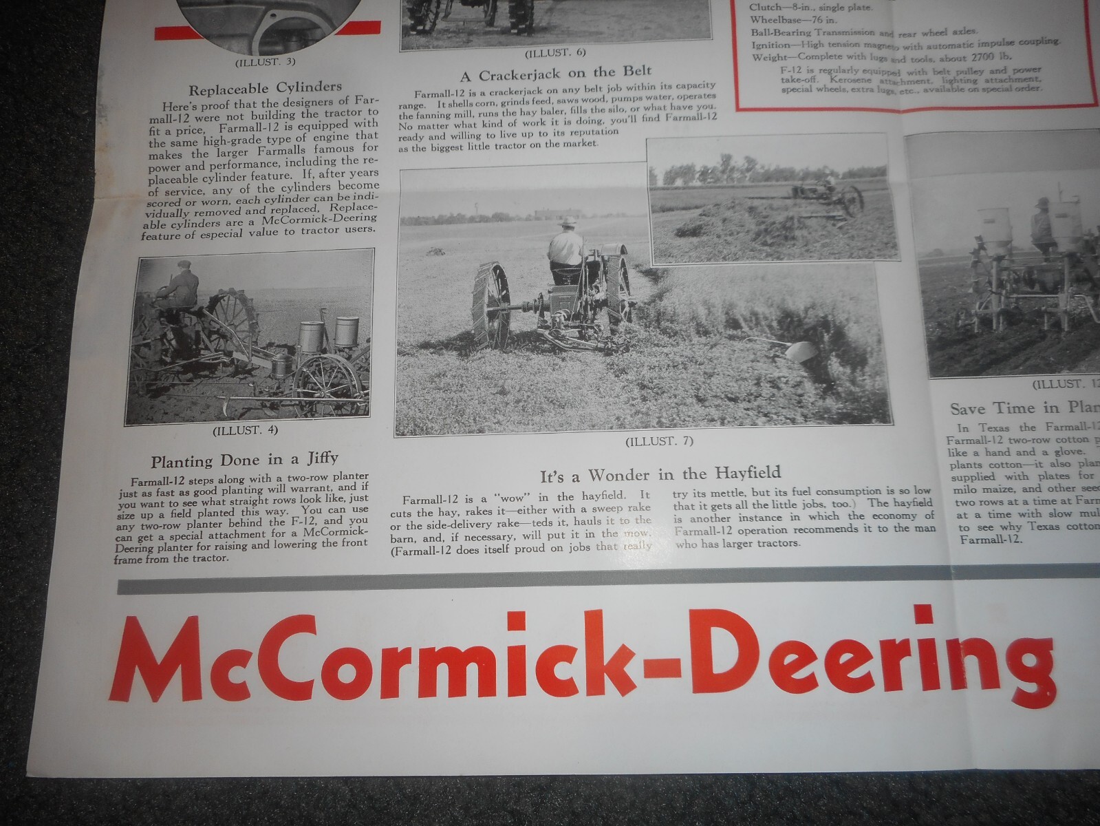 IH McCormick Deering Farmall 12 Tractor Salesman Dealer Window Brochure c.1930