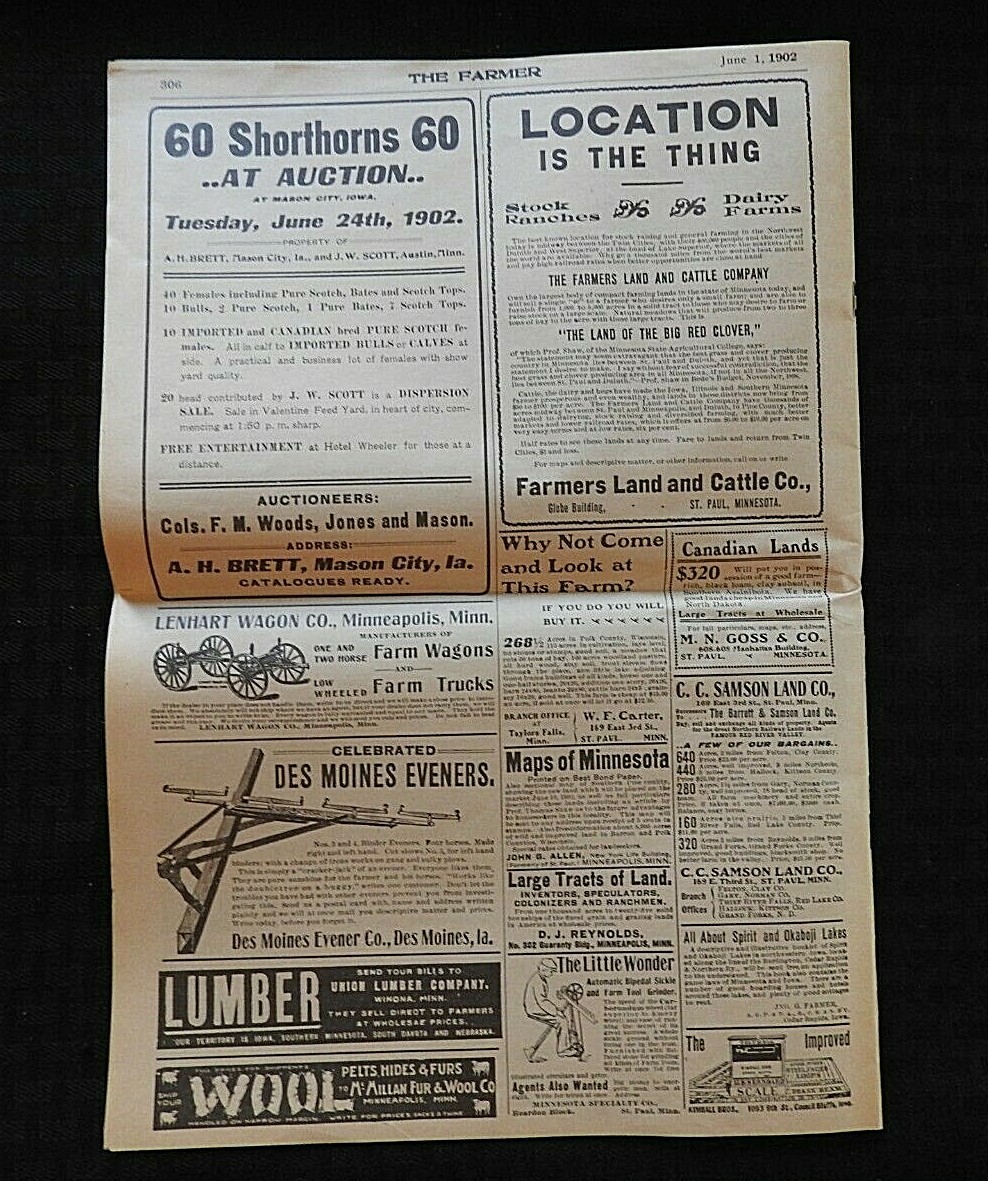 1902 “The Farmer” Webb-Shaw Farm Experiment St. Paul MN Agricultural Newspaper