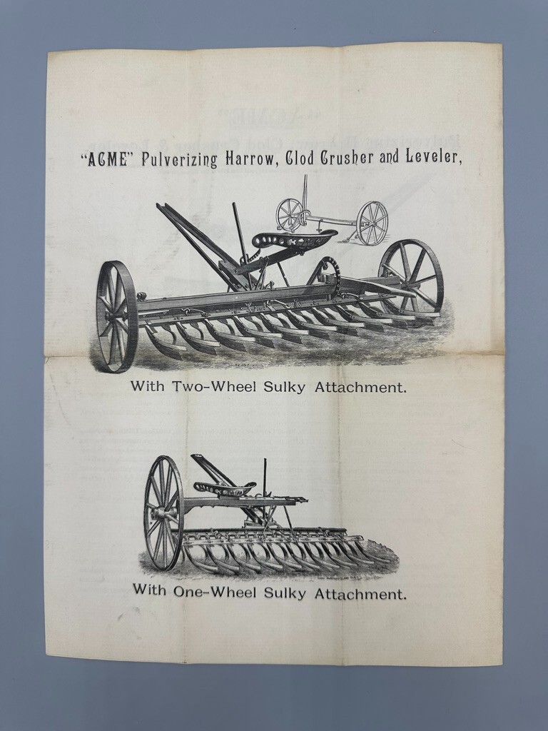 1886 ACME HARROW Nash FARM Advertising MILLINGTON NJ Antique