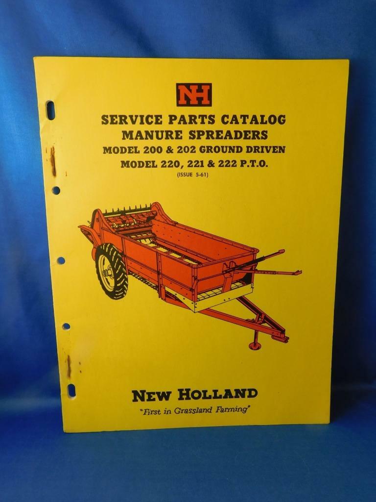 NEW HOLLAND SERVICE PARTS CATALOG MANURE SPREADERS MODEL 200 202 221 222 PTO