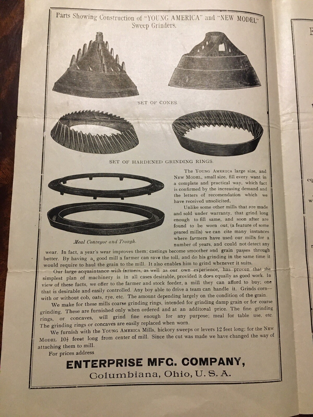 1800s? Enterprise Young America Horse Sweep Grinder Brochure Columbiana Ohio
