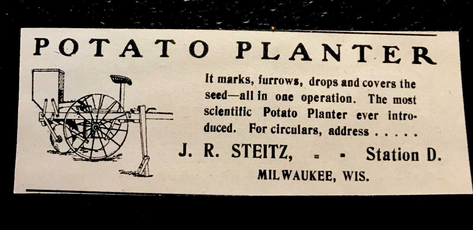 1903 Potato Planter Farm Advertising – Milwaukee – Wisconsin