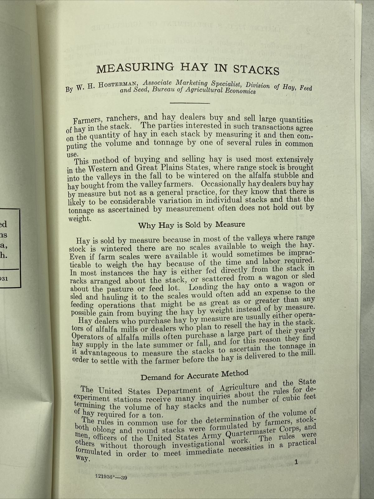1939 USDA Farmers’ Bulletin No. 72 Measuring hay in stacks