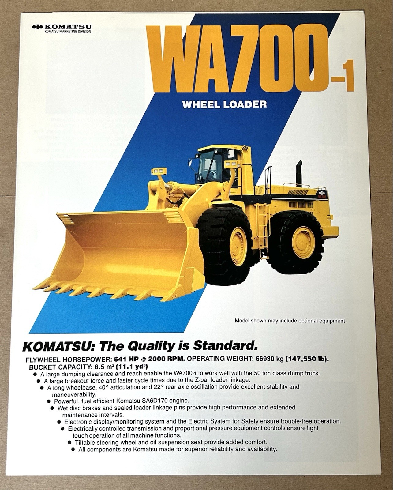 Komatsu WA700-1 Wheel Loader Specifications Brochure 1990