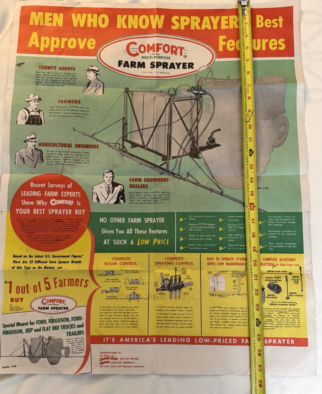 Vintage 1960’s Comfort Farm Sprayer Dealer Brochure With 27.5X22 Inch Poster