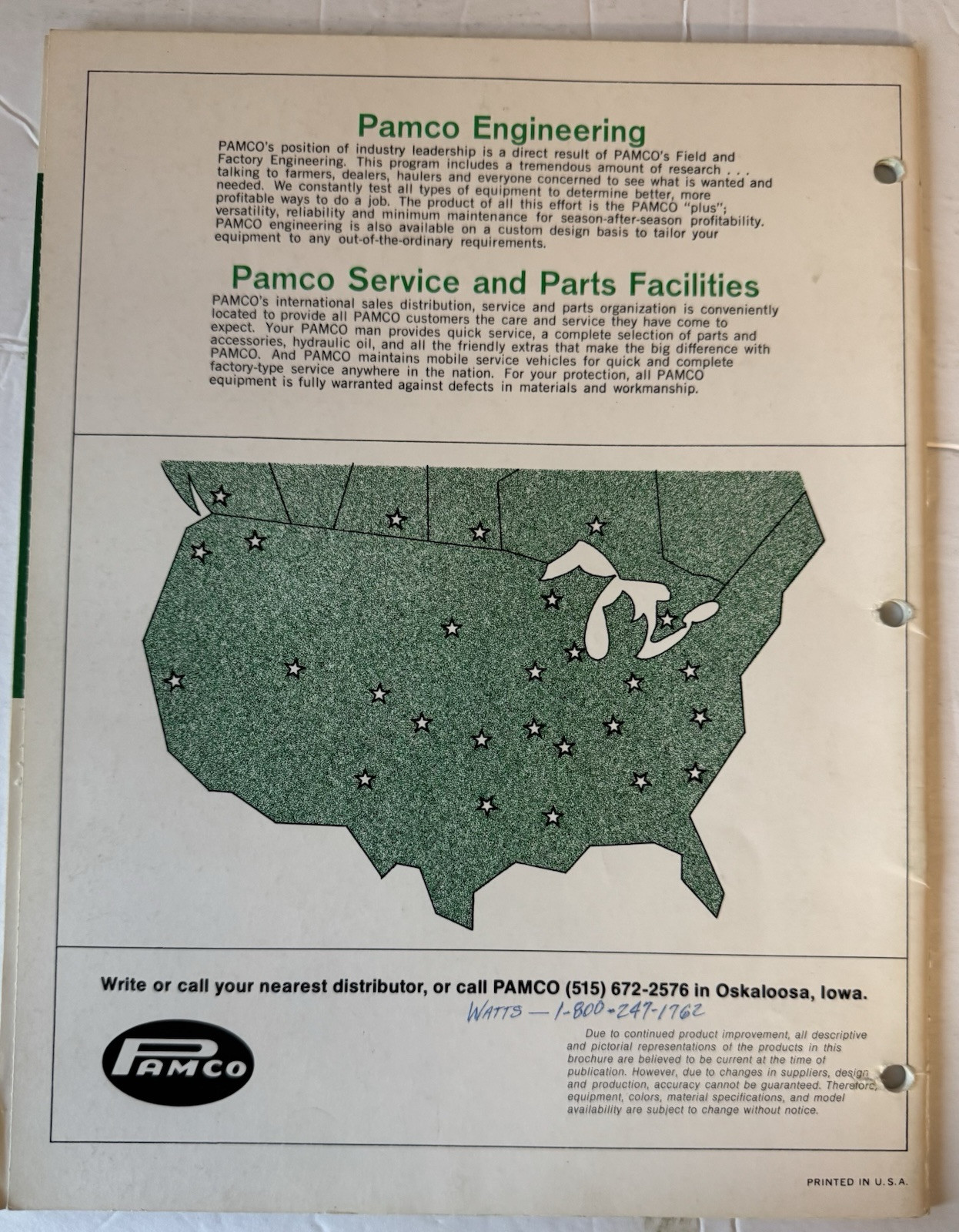 Vintage 1972 Pamco Agricultural Brochure Bulk Feed And Fertilizer Farm Equipment