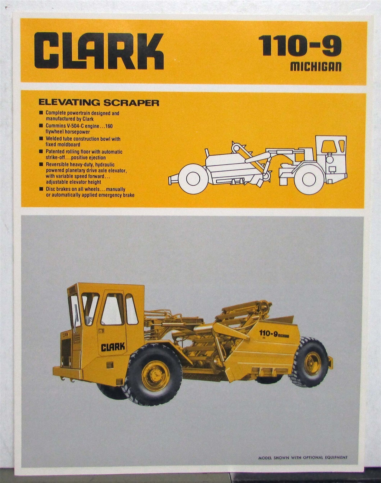 1977 Clark 110 9 Michigan Elevating Scraper Specs Construction Sales Brochure