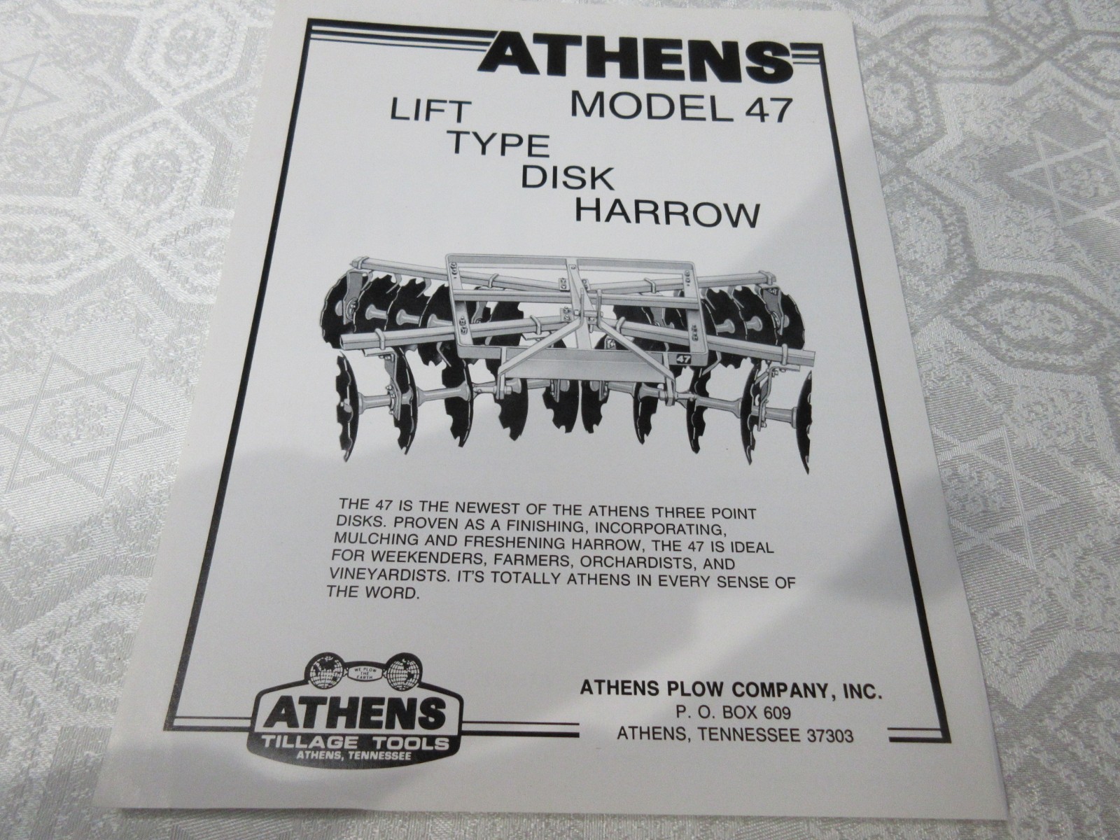 Athens 47 Lift Type Disk Harrow Sales Brochure 2 Page