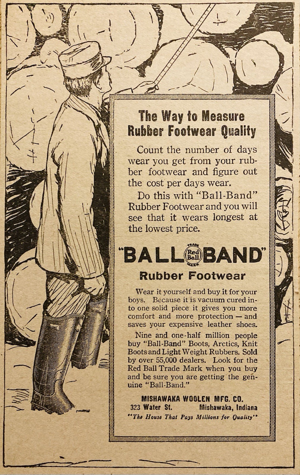 1918 AD.(XH85)~MISHAWAKA WOOLEN MFG. CO. MISHAWAKA, IND. “BALL-BAND” FOOTWEAR