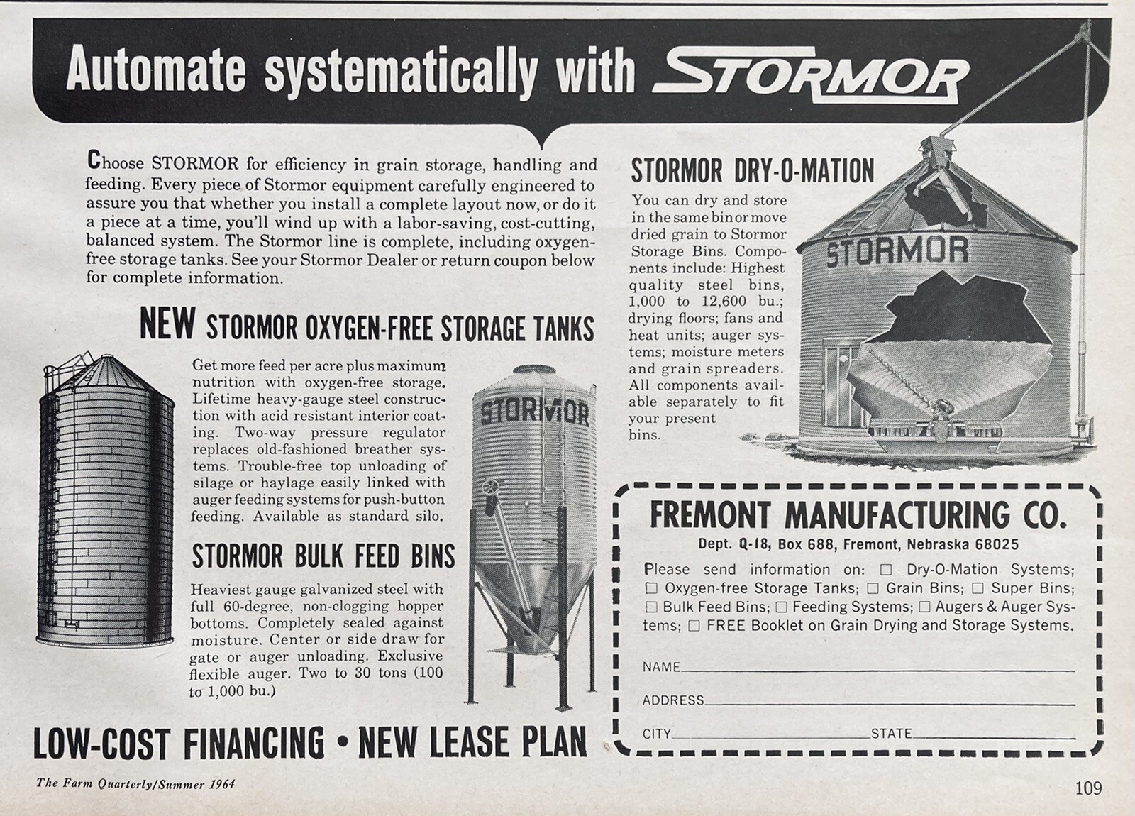1964 AD(XH37)~FREMONT MFG. CO. FREMONT, NEB. STORMOR BULK FEED BINS