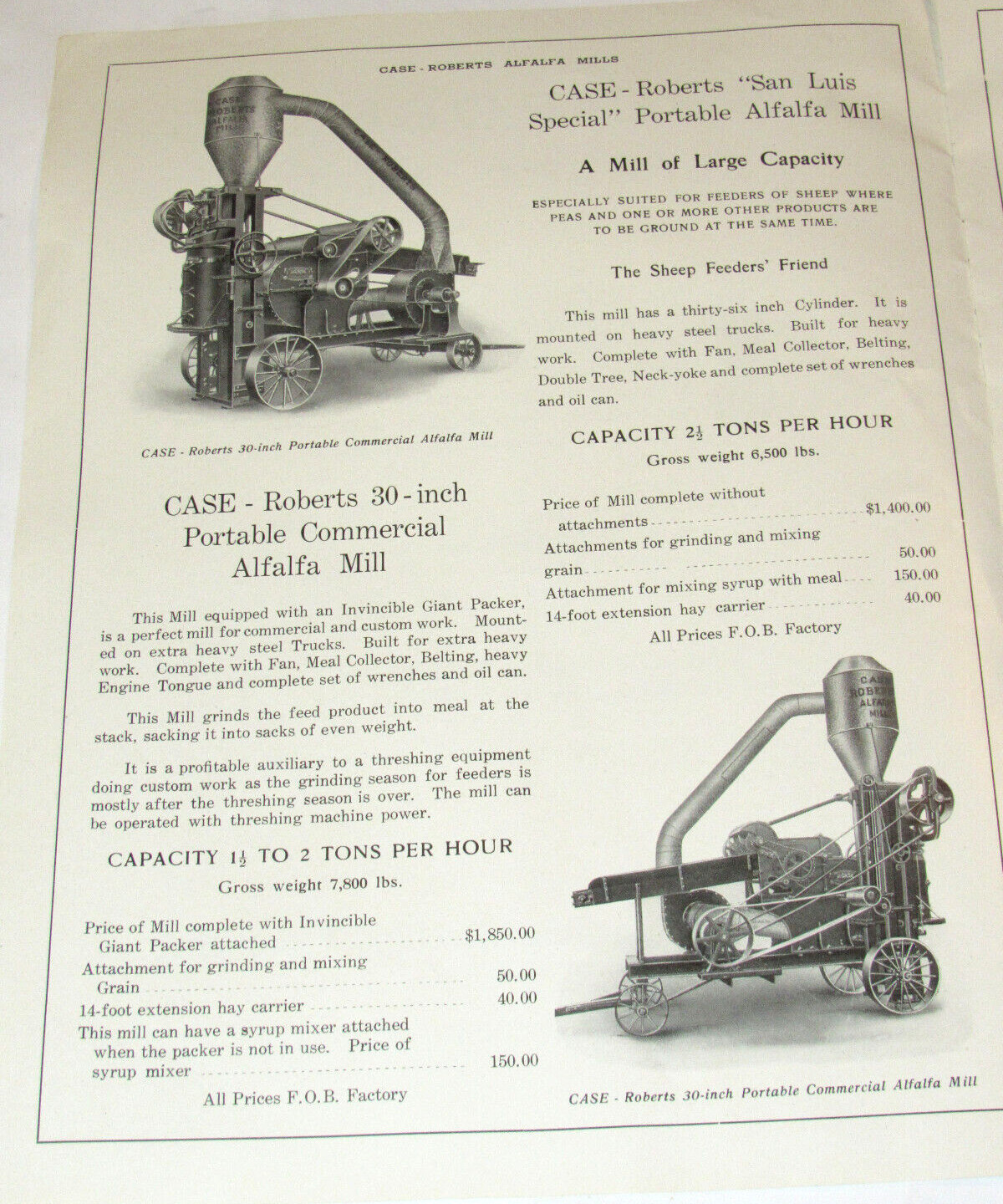 VTG 1913 CASE-ROBERTS ALFALFA MILLS CATALOG! J I CASE THRESHING MACHINE CO! JI