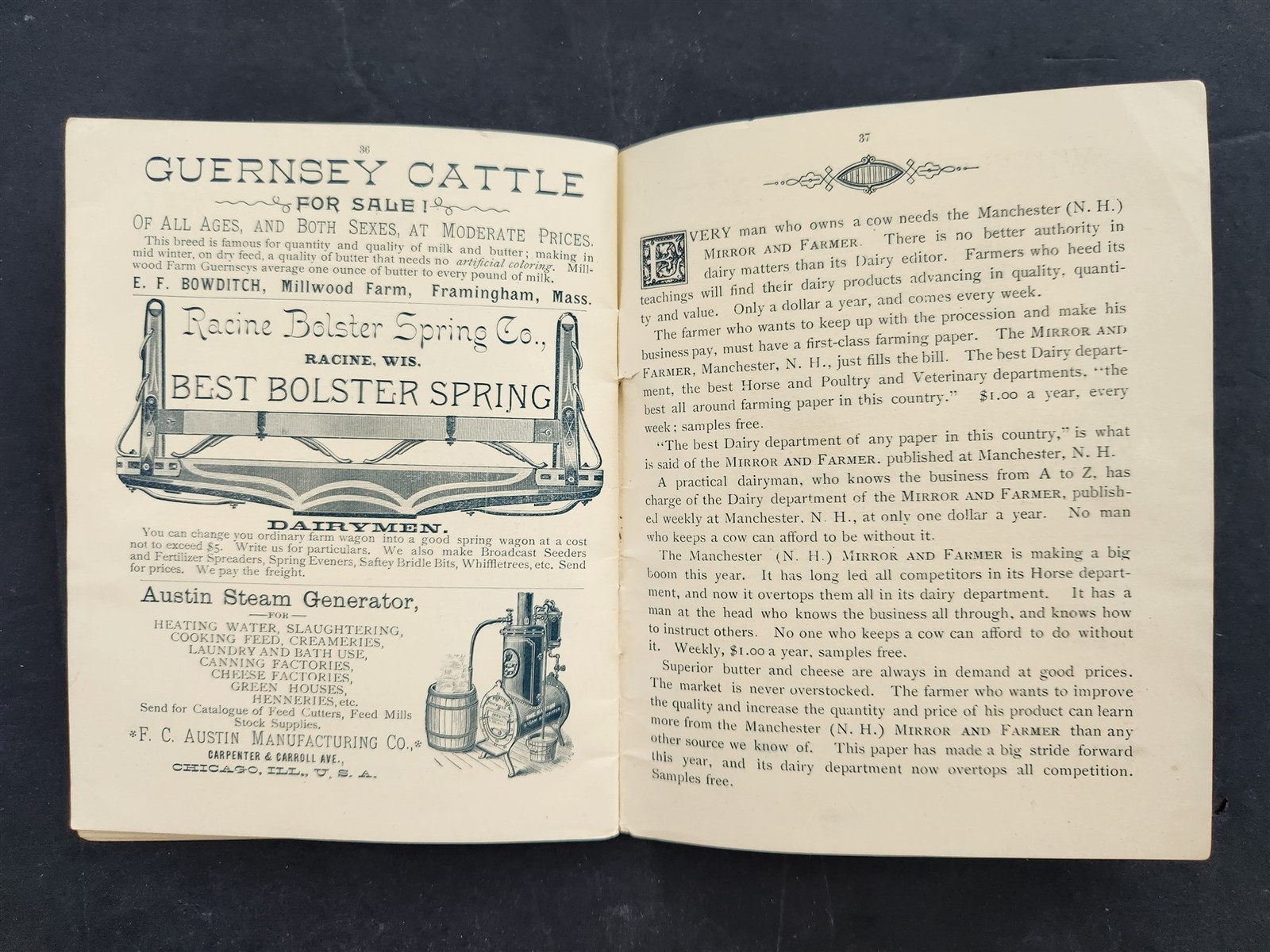 1890 antique VERMONT DAIRYMEN’S ASSOC w ADS PROGRAM EXHIBIT 29th annual meeting