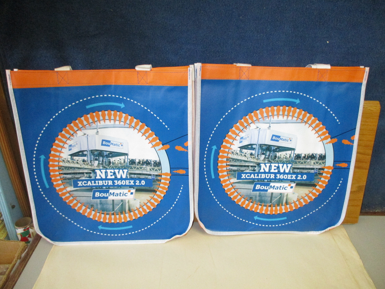 2 BOUMATIC DAIRY Shopping Bag Lot 13.5″x13.75″ (Orange/Blue) XCALIBUR 360EX 2.0