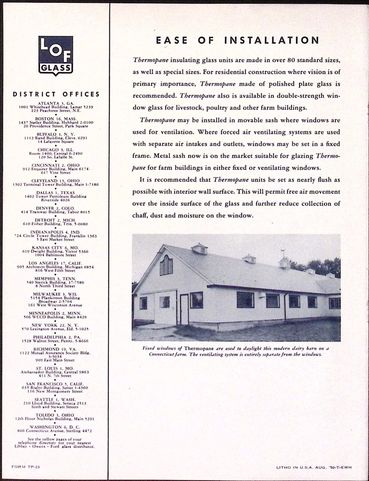 1950 Improved Farm Building Daylighting Brochure Liberty Owens Ford Glass Co