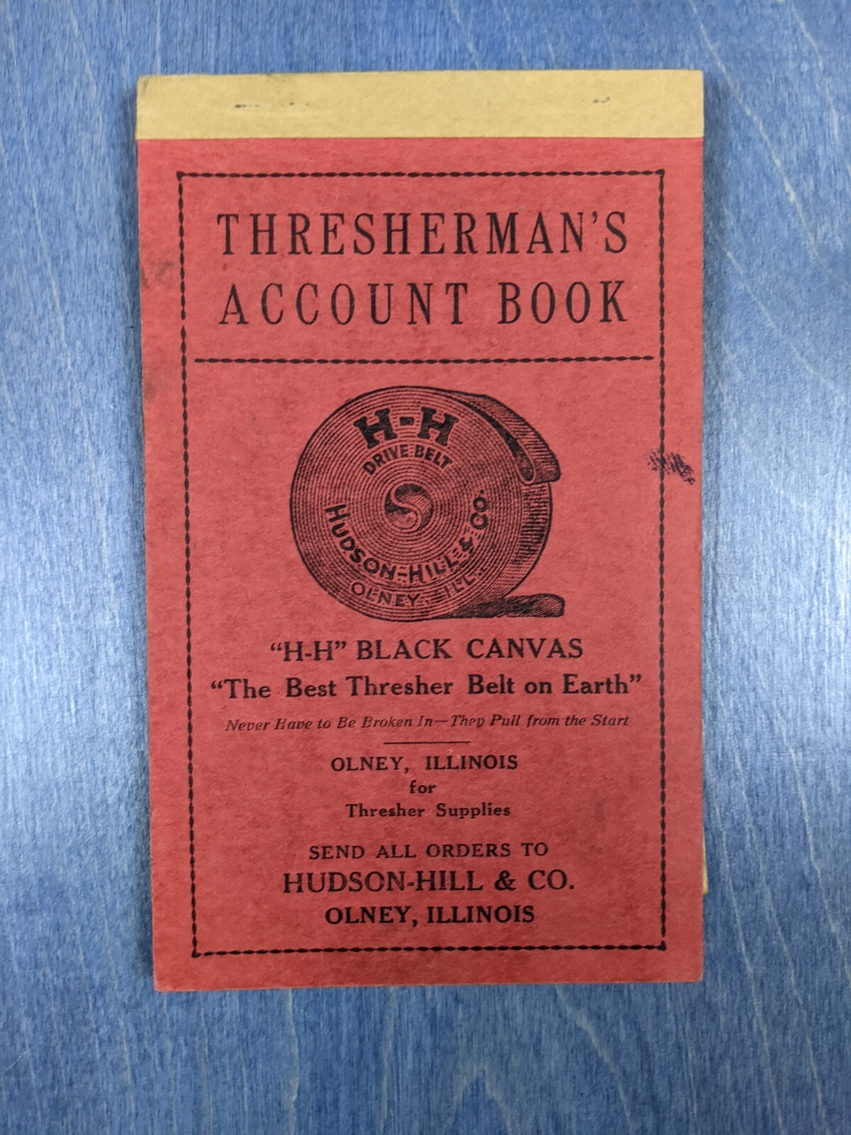 Hudson Hill & Co Black Canvas H-H Belt – Vintage 1938 Thresherman’s Account Book