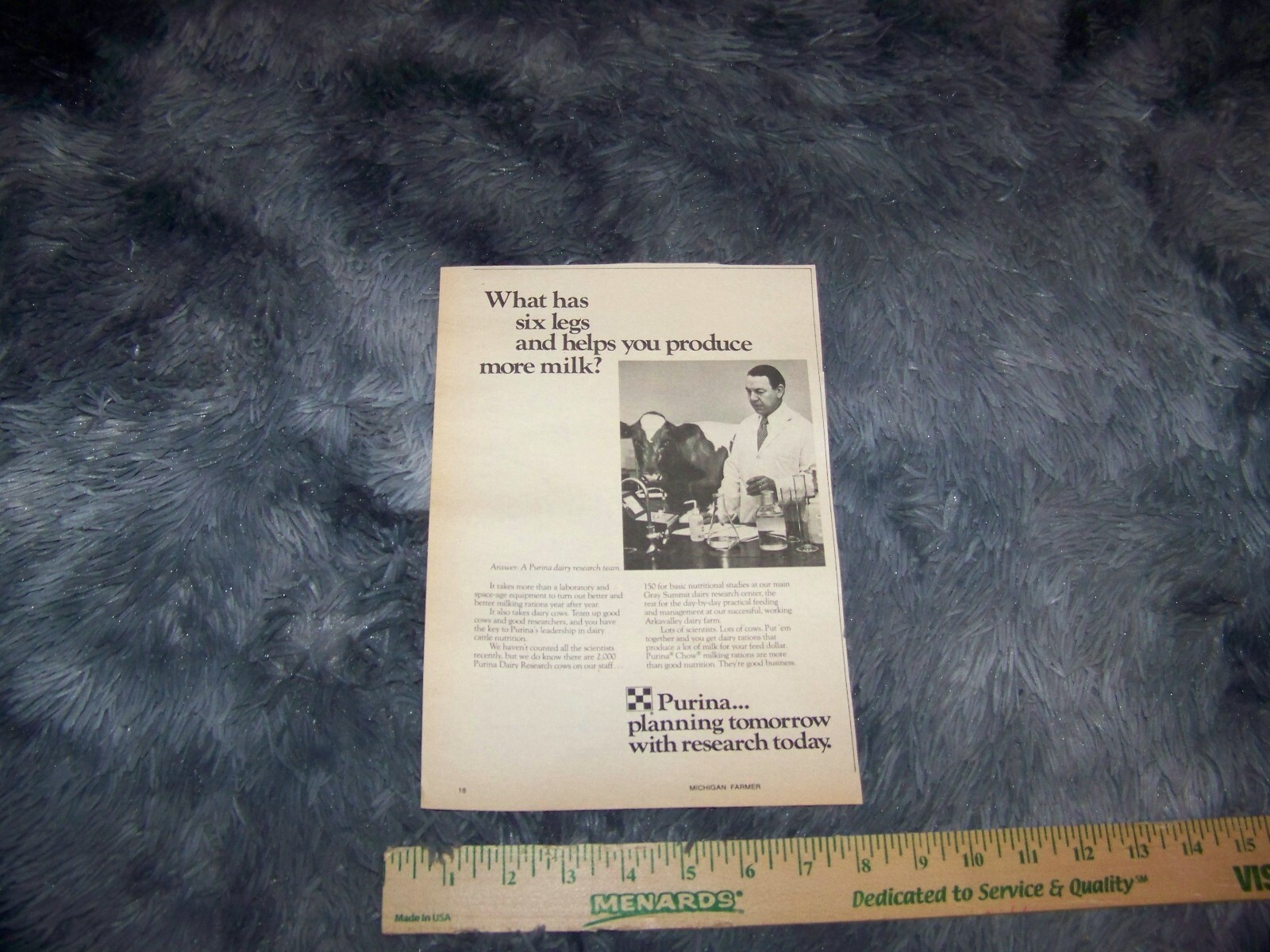 Purina Dairy Research Farm / Agricultural Print Ad from Magazine Vintage 1977