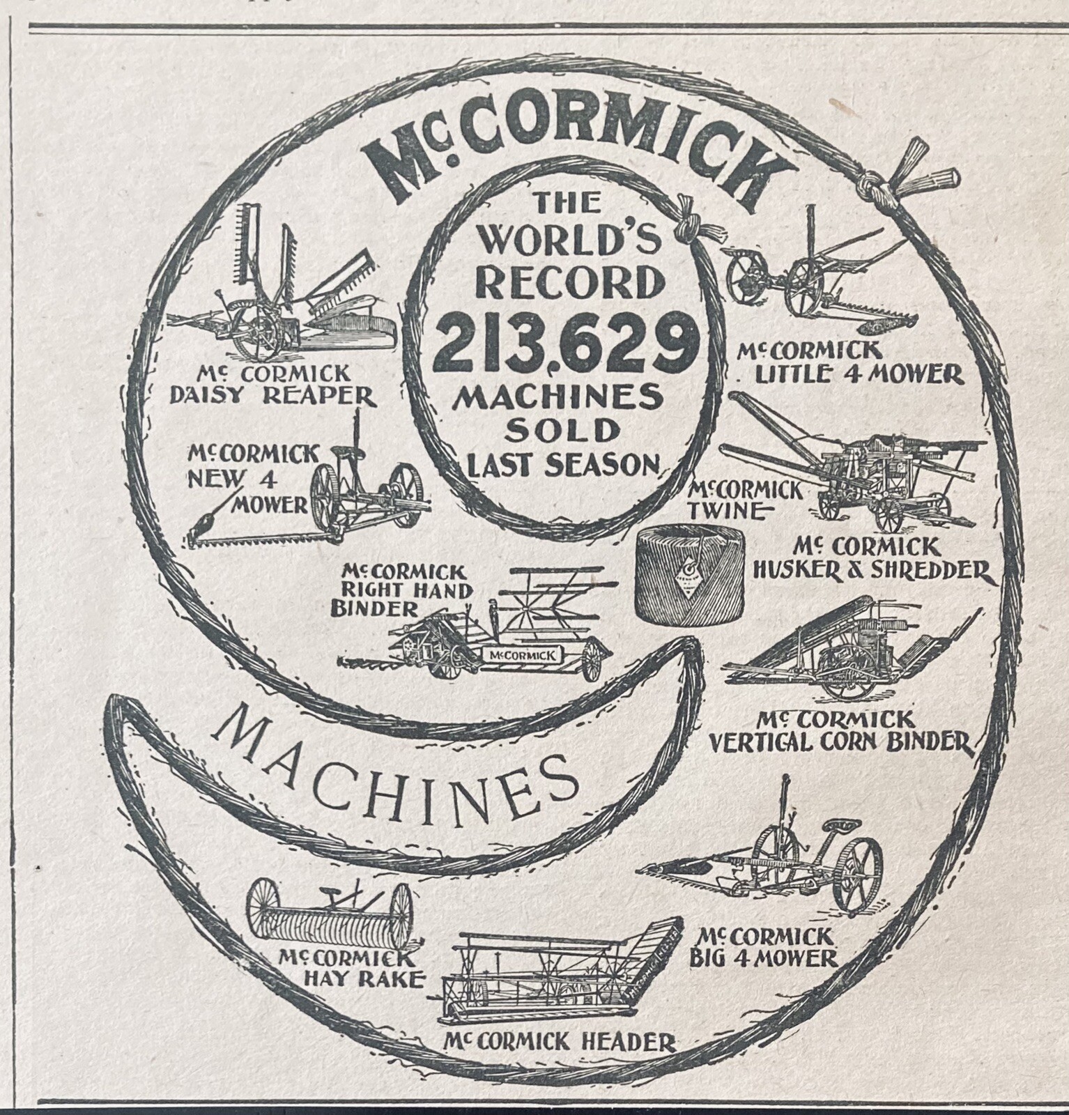 1900 AD.(XH35)~MCCORMICK HARVESTING MACHINE CO. WORLD’S RECORD MACHINES SOLD.