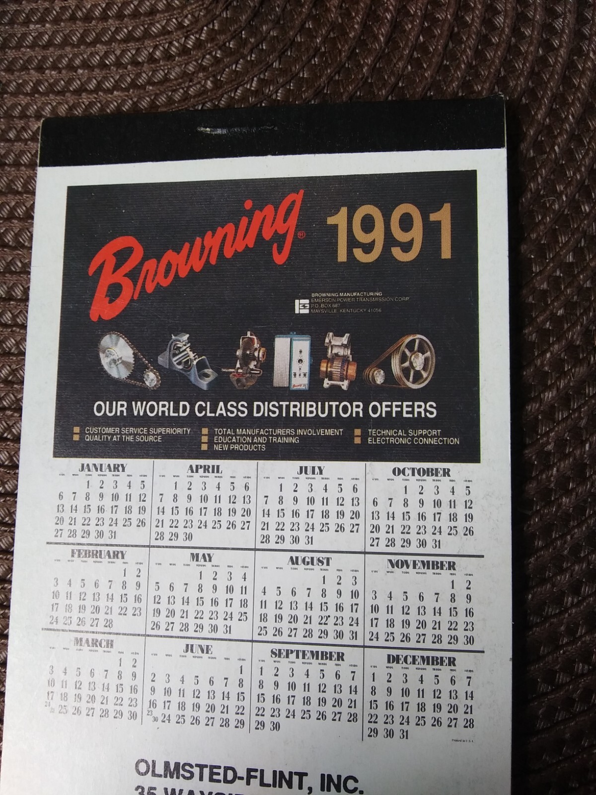 Vintage 1991 Browning Manufacturing Advertising Calender Notepad