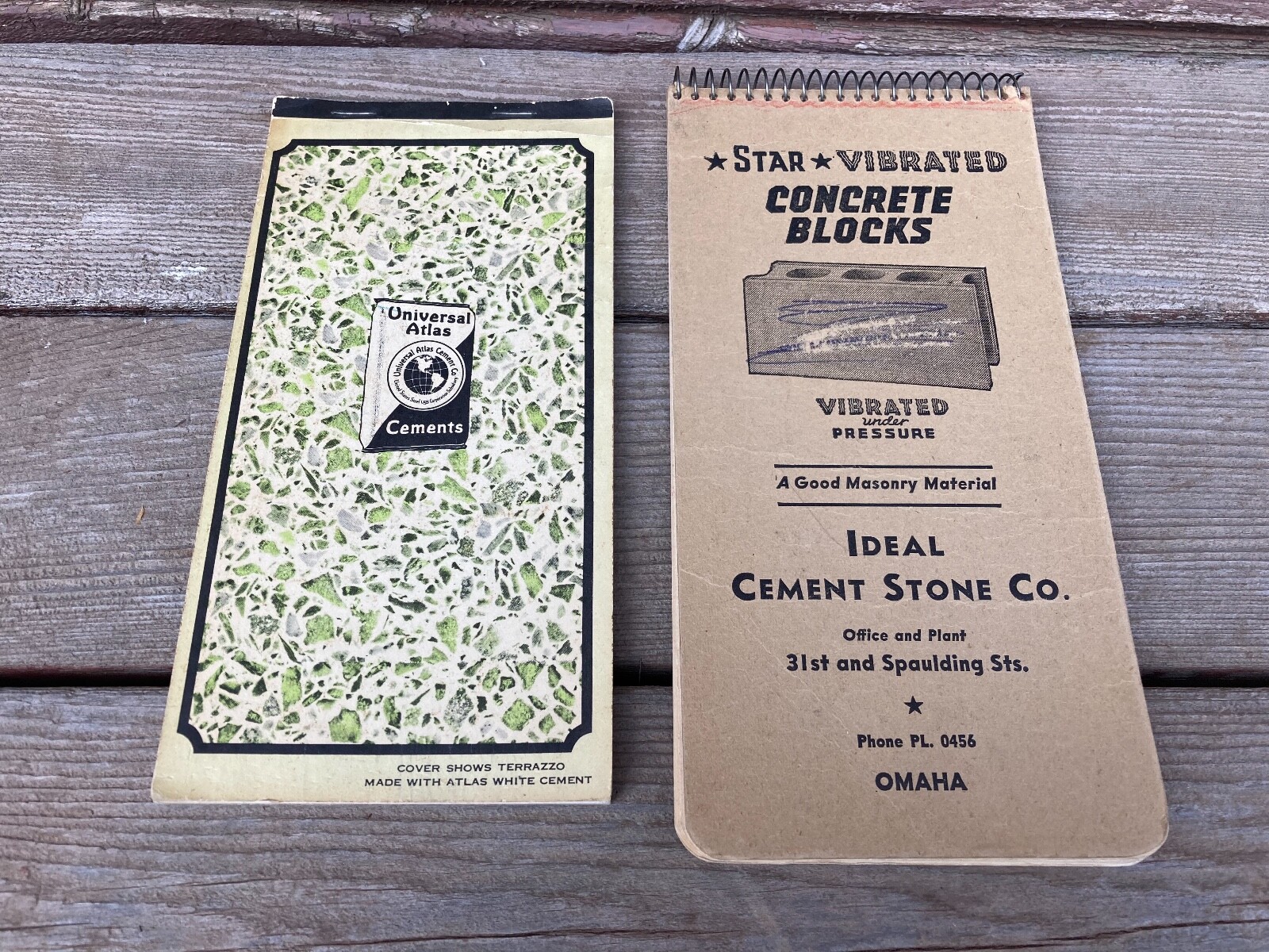 Pr. 2 Old Cement Advertising Notepads Star Concrete Blocks Universal Atlas