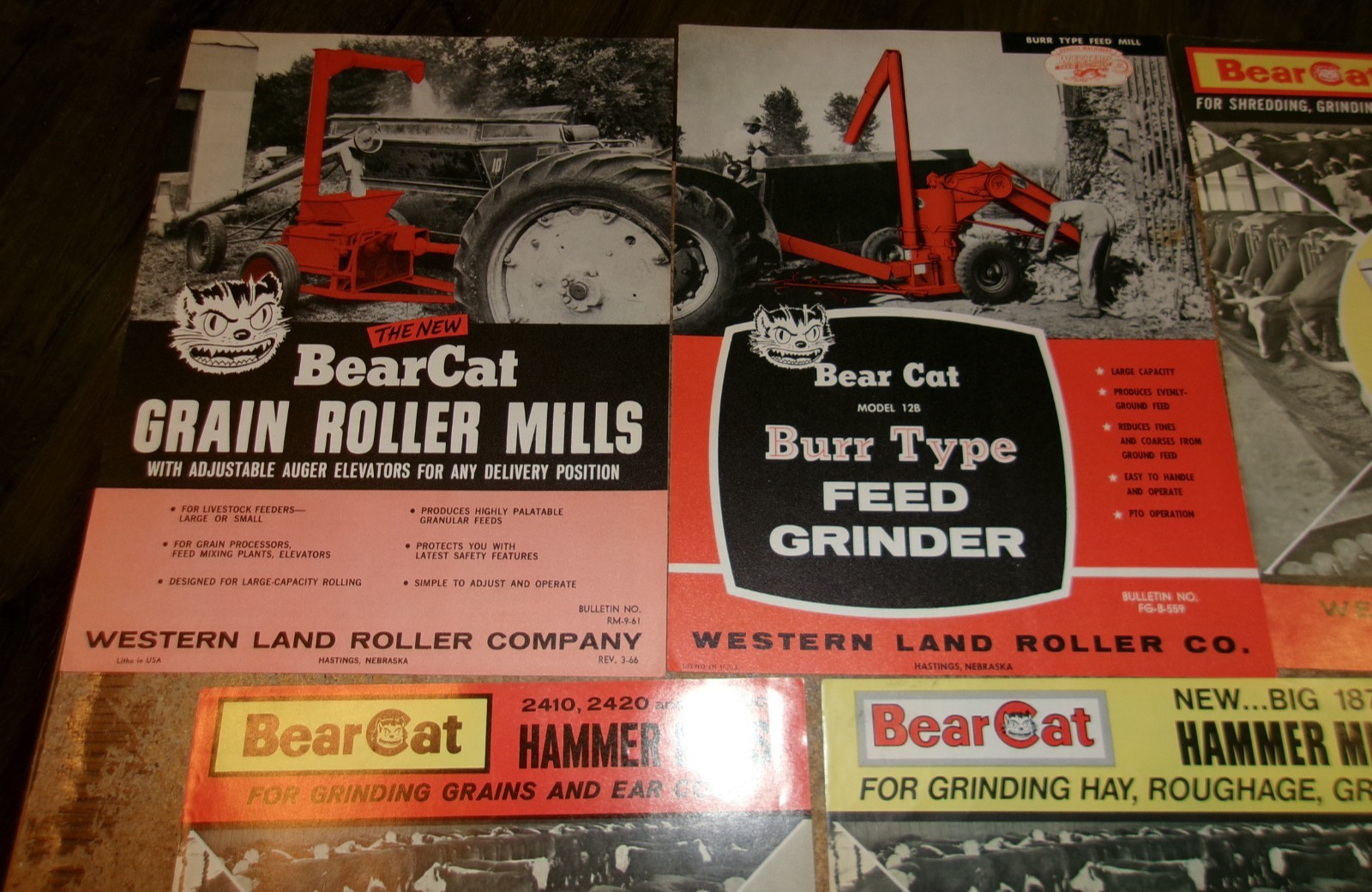5-lot 60’s-70’s bearcat roller/hammer mills brochures very good used