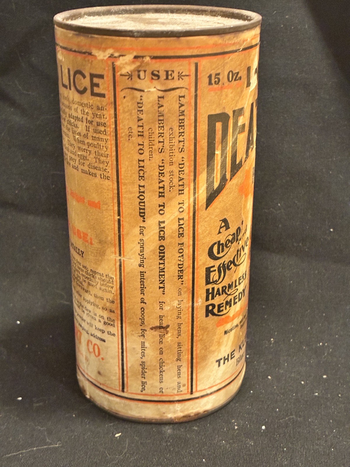Lambert’s Death To Lice Powder – RARE Full Original Tin from 1905