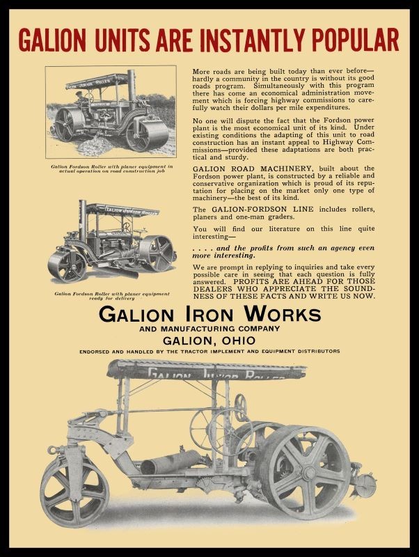 1925 Galion OhiO Iron Works Steam Road Rollers NEW METAL SIGN: 9×12″ Ships Free