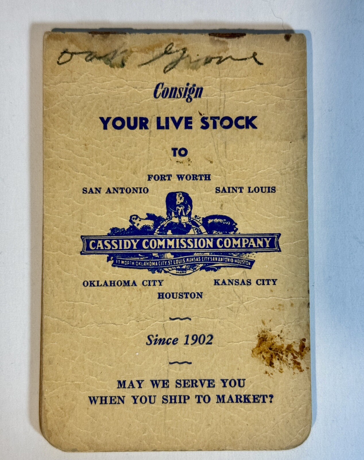 Cassidy Commission Co Houston Oklahoma City Kansas City Notepad Used Writing