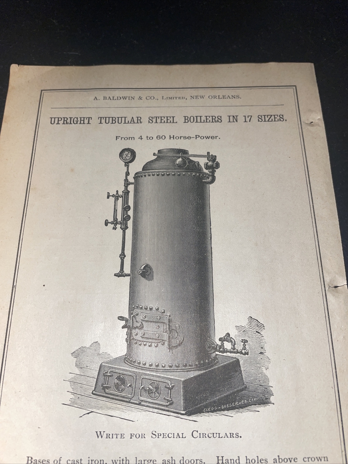 1891 Baldwin – Steel Boiler – Farm Advertising – New Orleans__