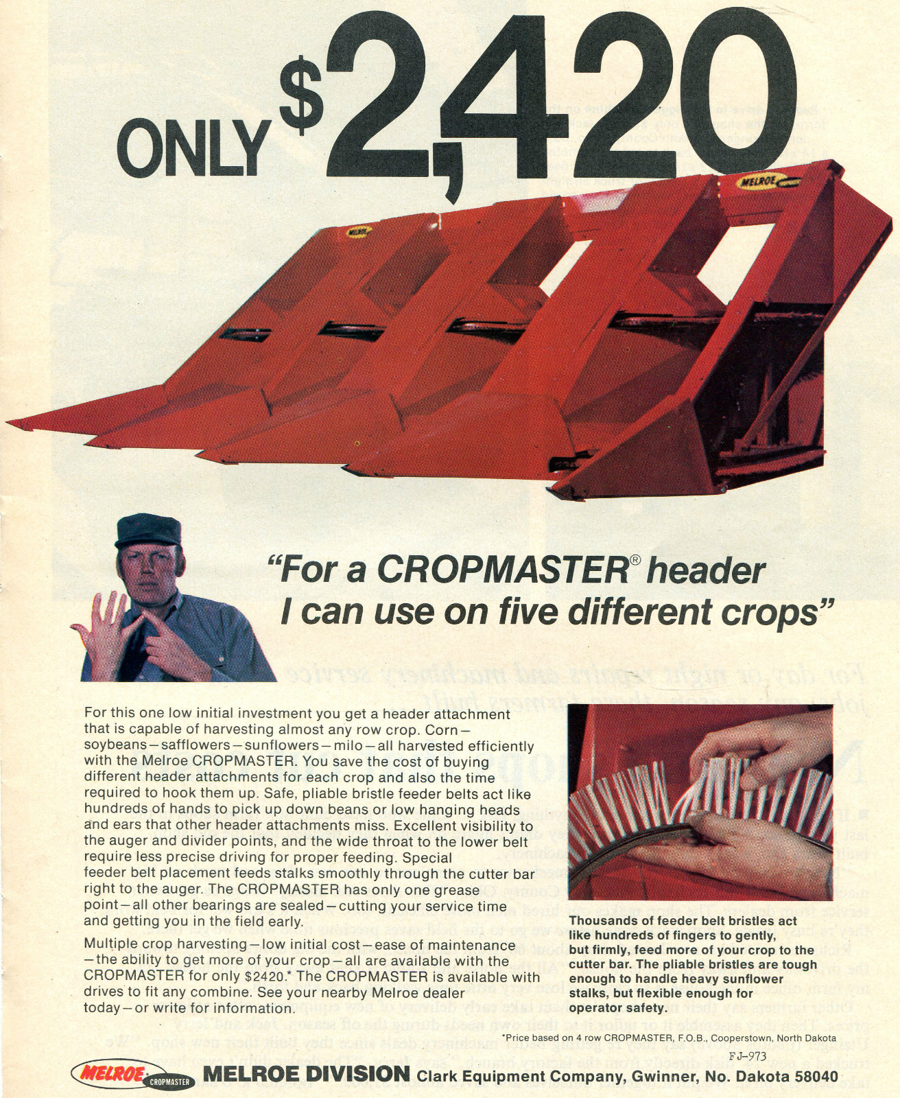 1973 Melroe Cropmaster Tractor Attachment Print Ad