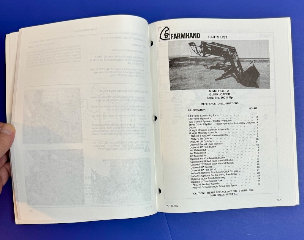 Farmhand GL545 Loader Parts Setup & Operators Manual