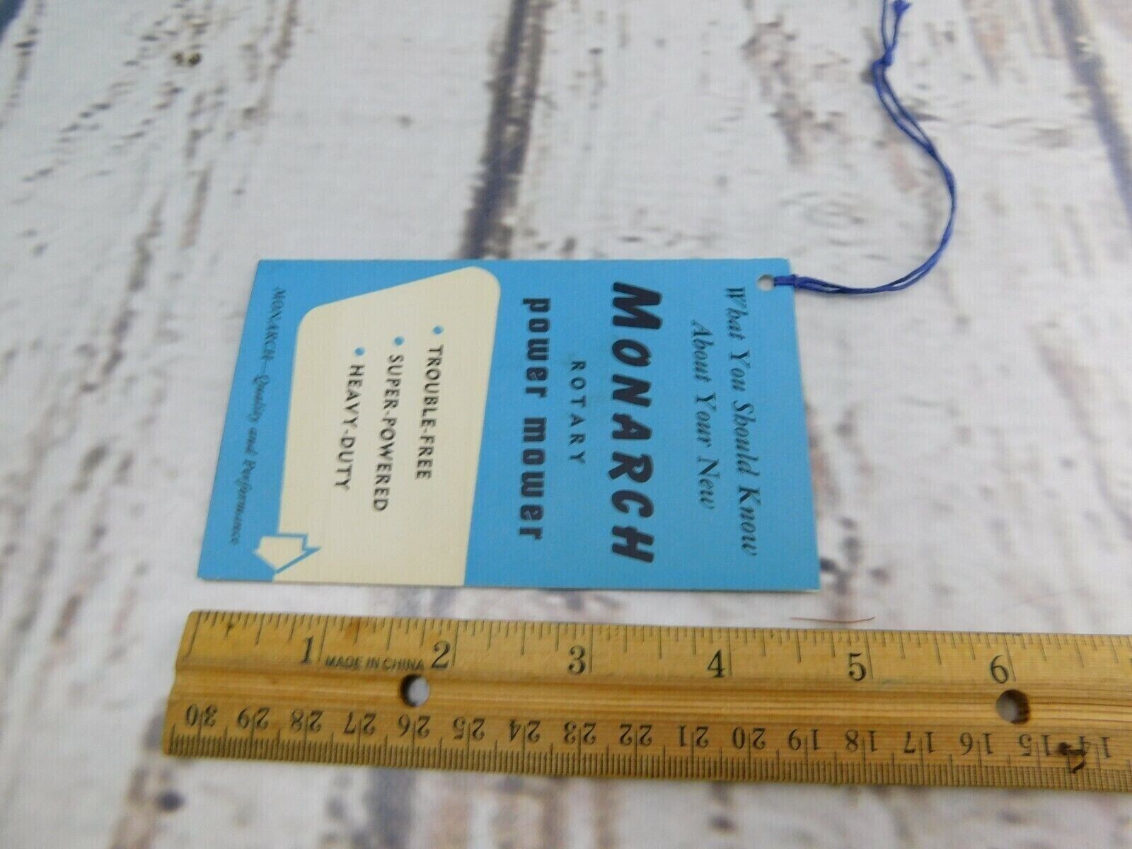 Vtg Original Monarch Rotary Power Mower Heineke & Co Hang Tag