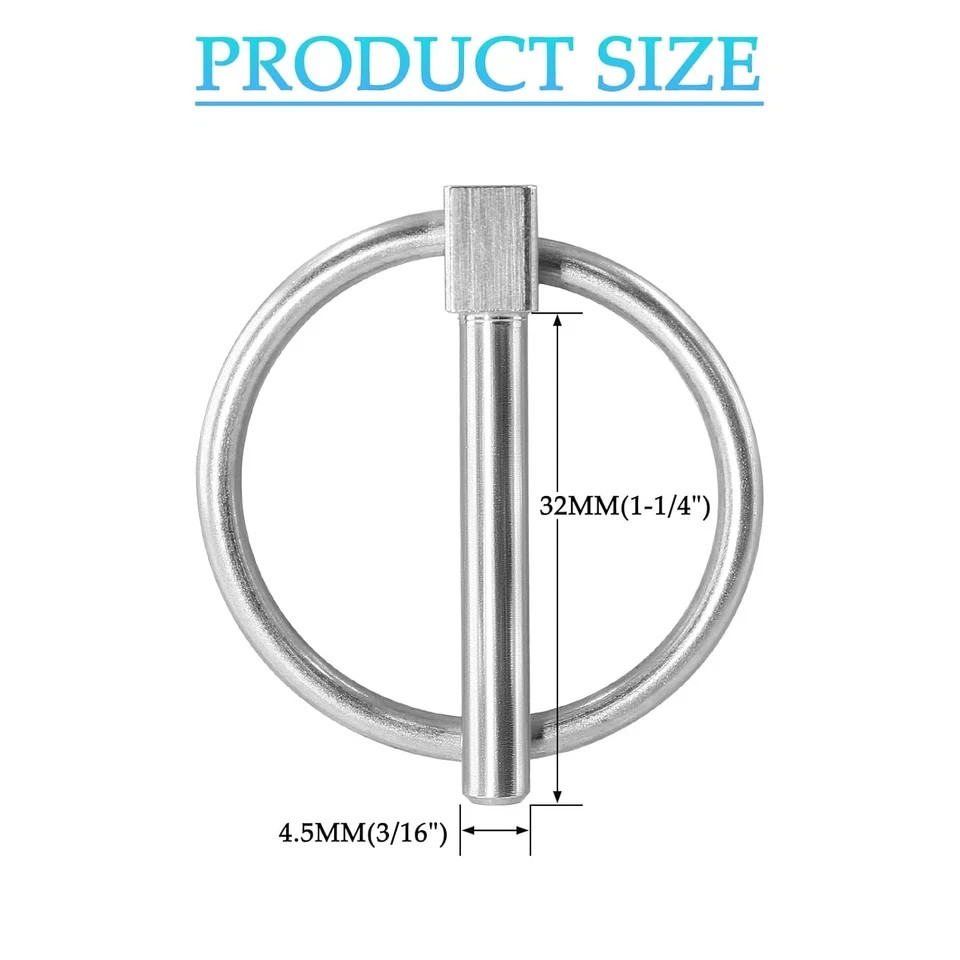 2 Pcs Heavy Duty Lynch Pin, Stainless Steel 3/16″ X 1-1/4″ Linch Pin with Ring f