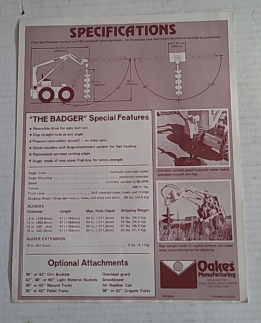 Rounder Hydrostatic L-600 Loader The Badger Hydraulic Earth Auger Brochure Page