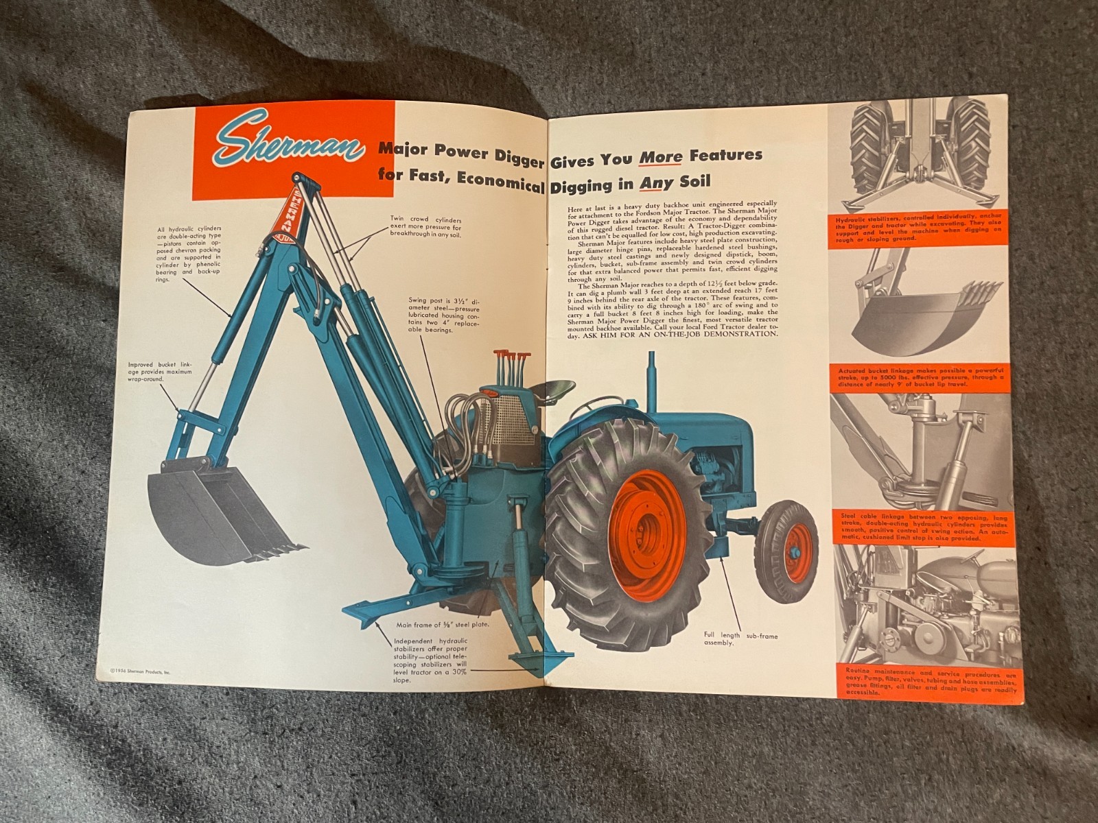 1950’s Sherman Products Major Powder Digger Tractor Brochure Fordson Major