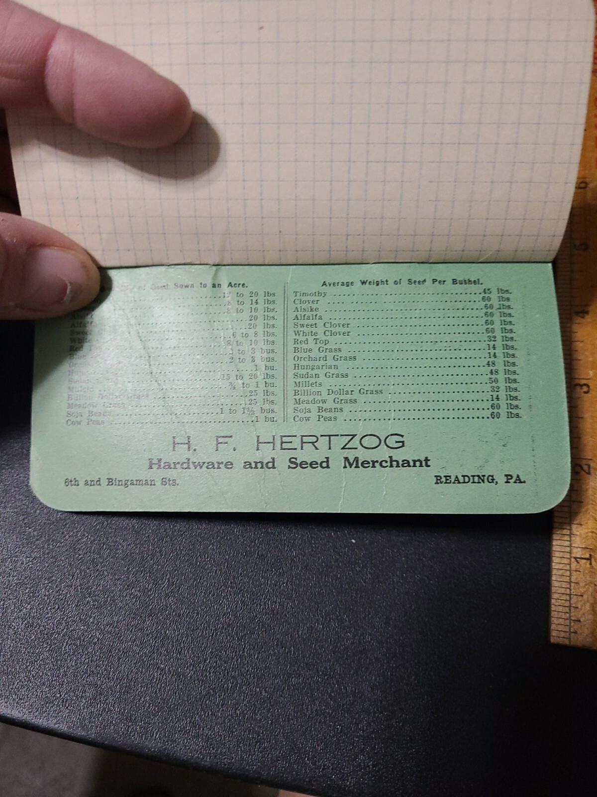 Vintage 1920s Reading Pa Hertzog Farm Sweds Memo Booklet