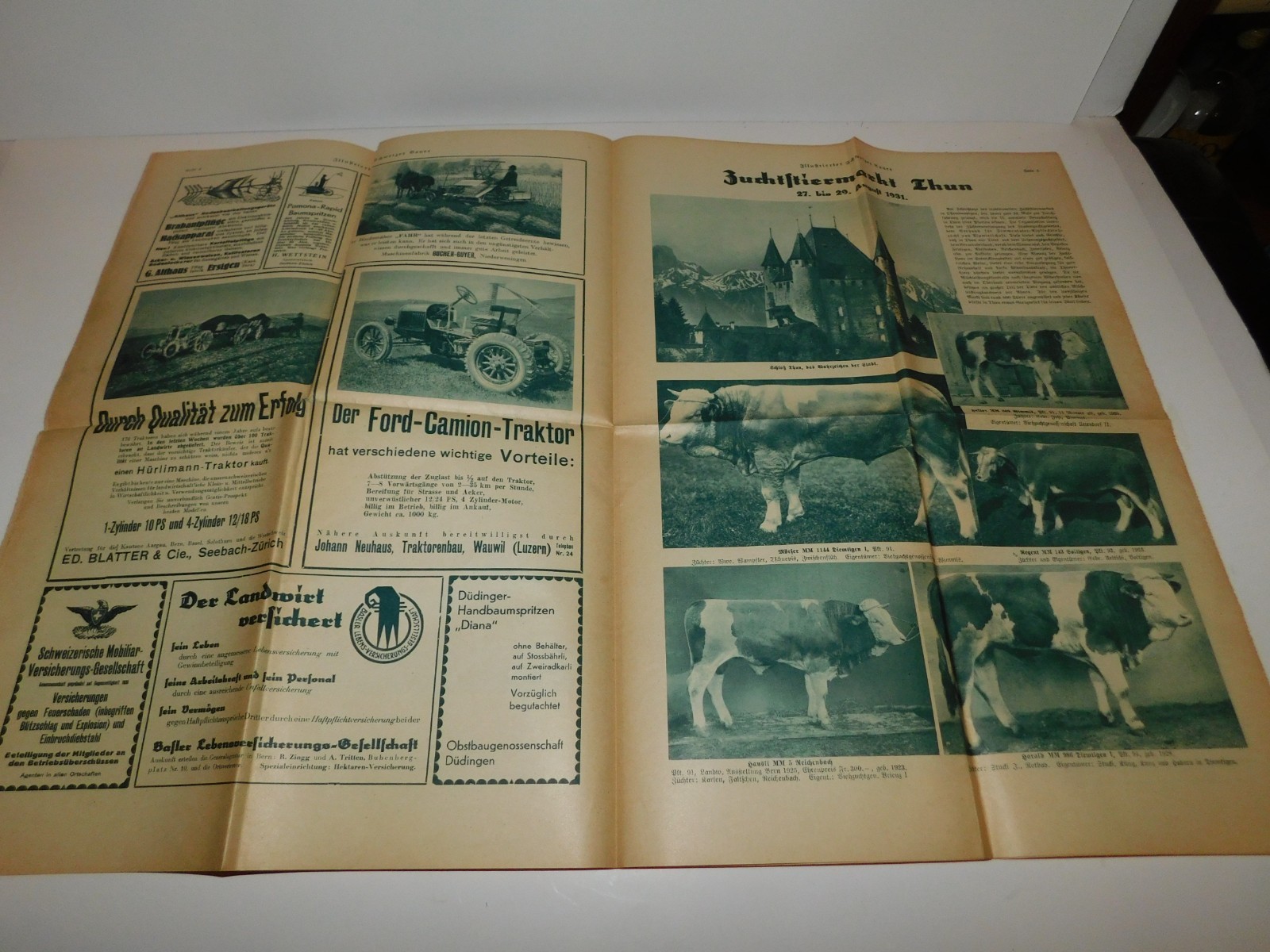 VINTAGE 1920’S SWISS CATTLE PAMPHLETS & 1931 SCHWEIZER BAUER PAPER TRACTOR ADS