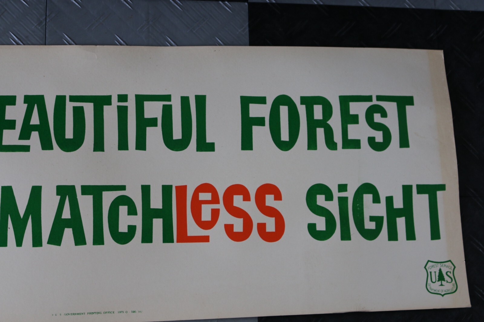 Vintage 1975 U.S. Department of Agriculture 44″ x 16″ cardboard sign forest fire