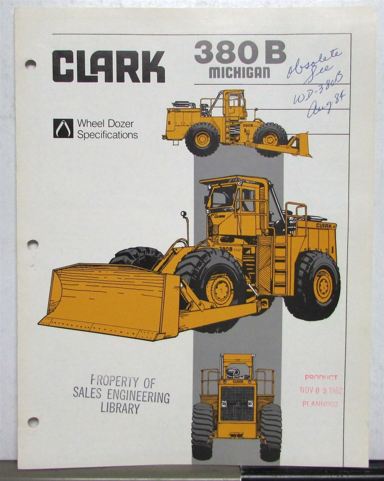 1982 Clark Michigan 380B Wheel Dozer Specifications Construction Sales Folder