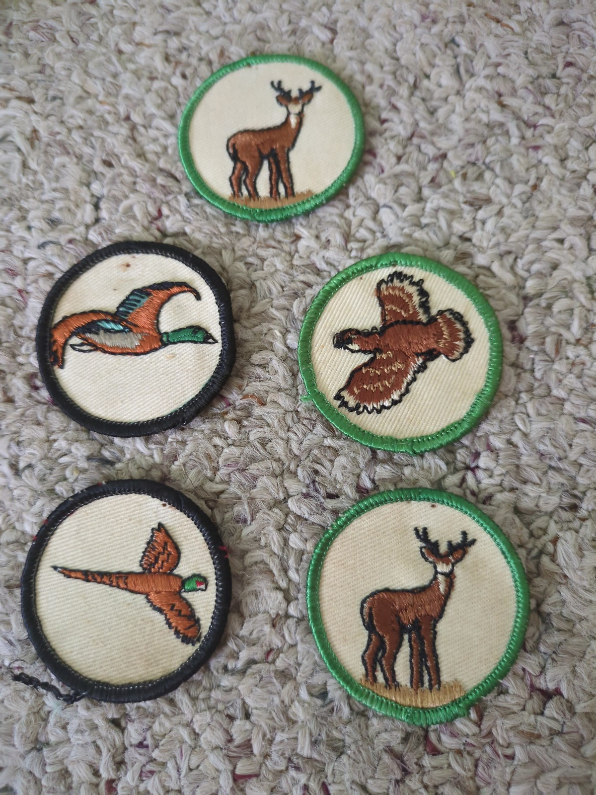 Lot of 5 Round Vintage Goose, Pheasant, Deer, Grouse Embroidered Patches