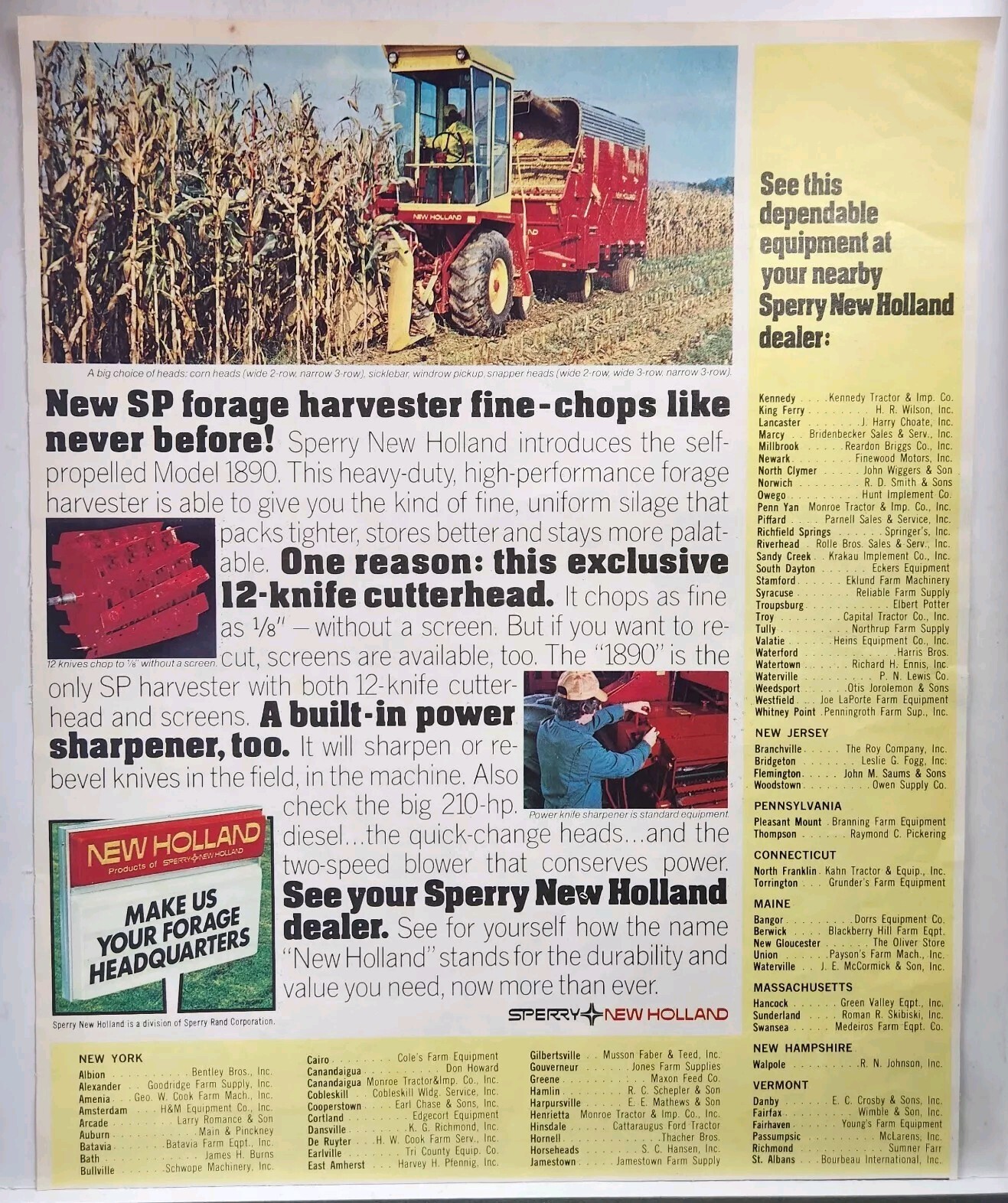 1976 Sperry New Holland Tractor SP Forage Harvester Farm Farming Print Ad