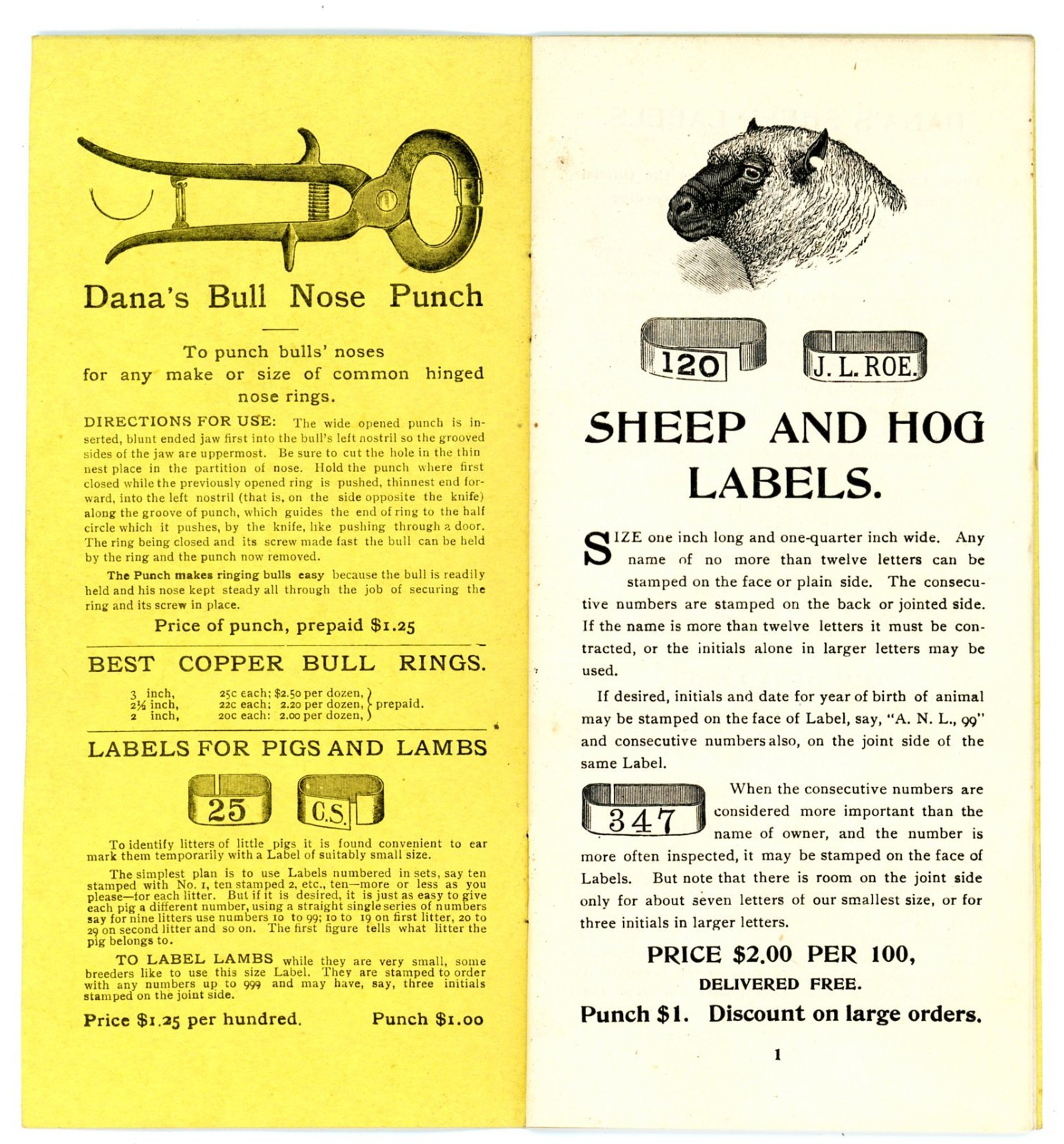 Dana’s Stock Labels & Breeder Memorandum C H Dana West Lebanon New Hampshire